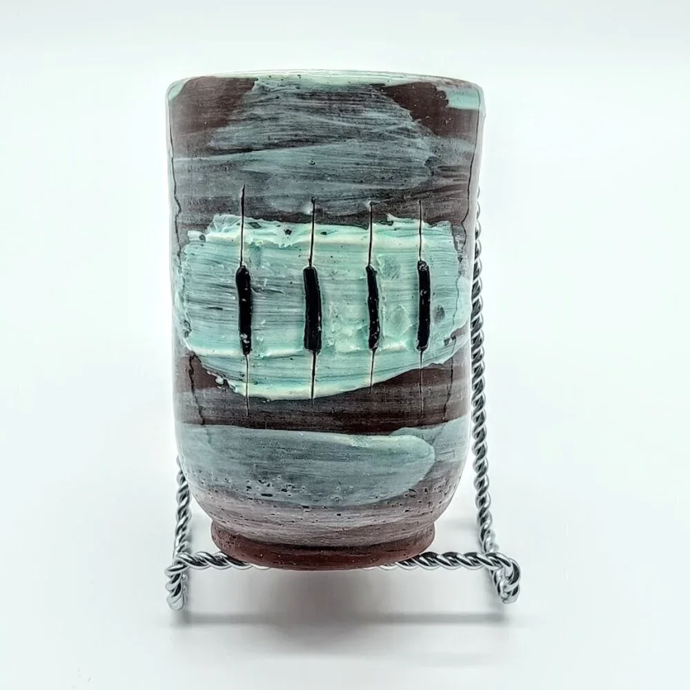 Blue Brown Studio Art Pottery Vase